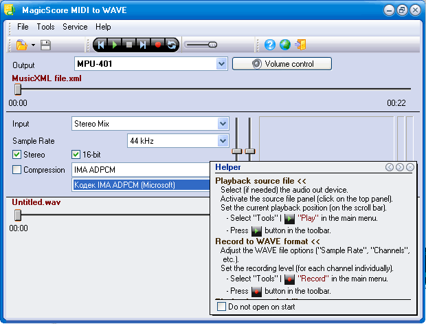 Score, MusicXML and MIDI to WAV converter, compresion supported