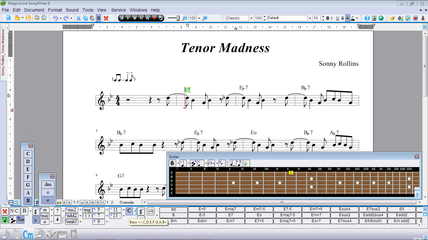 Guitar Toolbar, Chords Toolbar, Active Focus.