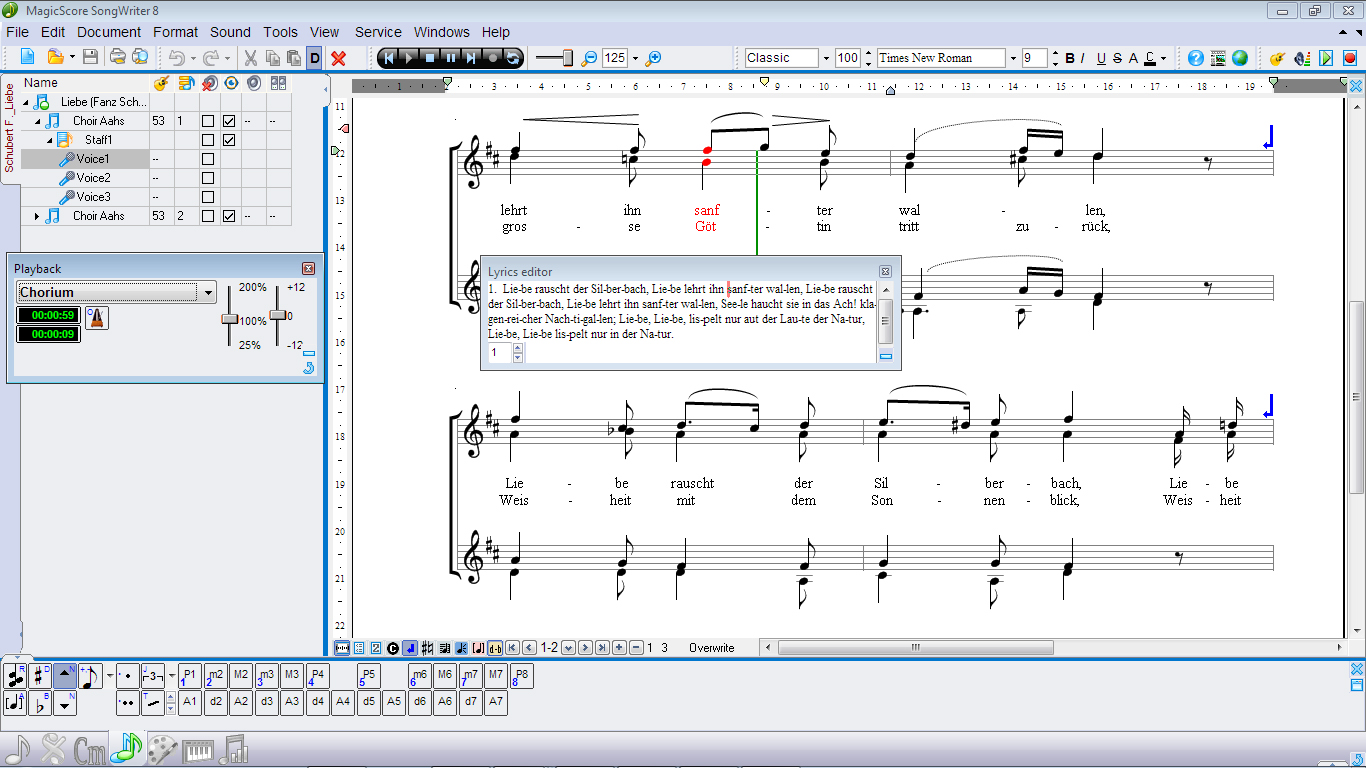 Playing Toolbar, Lyrics Editor, Intervals Toolbar.